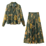 Autumn And Winter New Printed Shirt 9878262 Printed Midi Pleated Skirt 9878261