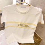 Summer Luxury Women Knitted Tops Ladies High Quality Embroidered T-shirts Spring New Vest Female Fashion Brand Letter