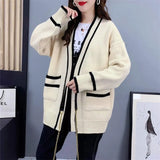 Zingj And South Korea Autumn And Winter New Korean Version Loose In Long Pocket College Fashion Sweater Cardigan Coat Female