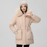 Send To Overcome The New Female Winter Korean Version Of The Waist Show Thin Hooded Big Hair Collar And Wool And Thick Short Jacket Cotton-Padded Jacket-Outfit