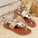 Zingj Size Women's Shoes In Summer, One-Word Buckle, Round Head, Flat Bottom, Leopard Print Sandals From