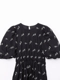 New Embroidered Bubble Sleeve Poplin Dress With Waist Length