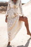 Dress Women Sexy White Dress Female Fashion V Neck Short Sleeves Summer Dress Ladies Hollow Out Maxi Dress Robe