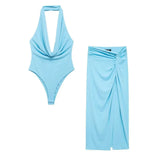 New Pleated Neck Jumpsuit 4772004 Knot Flute Skirt