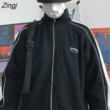 Sweatshirts Women Striped Zip-up Turn Down Collar Zipper Simple All-Match Ulzzang Chic Casual Ins New Design Trendy