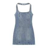 Spring Style Neckline Slimming Mini Denim Dress