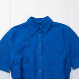 Spring Style With Belt Hollowed-Out Embroidery Slim Dress