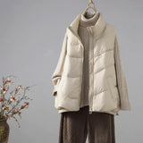 The New 2024 Down Jacket Vest Female Thin Fashion Large Size White Duck Down Horse Clip Warm Collar Coat Tide-Outfit