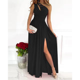 Women's Dress 2025 Slanted Shoulder Dress Temperament Sleeveless Sexy High-Waist Opening