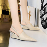 Zingj Retro Fashion High Heel Wedge Deep Head Shoes Hollow Out Back Trip Belt Sandals High Heels Women's