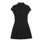 New Wide Pleated Lapel Short Fashionable Dress