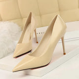 Zingj Fashion Simple Thin Heel High Heel Lacquer Leather Shallow Mouth Tip Sexy Show Thin OL Professional Women's Singles