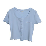 Casual Wood-Eared Embroidery Short Small Cardigan Bottom Shirt T-Shirt T-Enum T-Shirt