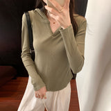 Basic Style Threaded Hooded Top Women's Autumn And Winter New Slim Short-Sleeved