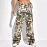 Large Pocket Loose Straight Trousers Spring And Autumn New Individualized Printed Camouflage Floor Mopping