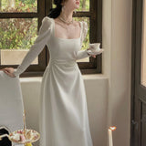 New Women Elegant Black White Dress Long Sleeve Party Vestidos One Piece Slim Spring