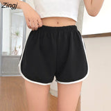 Womens Summer Black White Mid Waist Motion Outwear Patch Design Elastic Soft S-5XL Loose Leisure Home Style New
