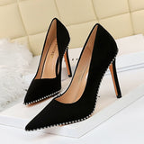 Zingj Sexy Nightclub Show Slim Ultra Thin With Fine Heel Suede Shallow Metal Chain Pointed Women's Single
