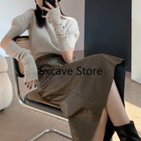 Spring Knitted Sweater Women Casual Design Long Sleeve Pure Color Slim O-Neck Pullover Korean Y2k Crop Tops Office