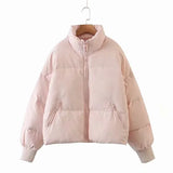 Stand-up Collar Zipper Pocket Padded Jacket-Outfit