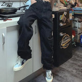 Jeans Women Harajuku Vintage Black Street BF Style Chic College Teens Streetwear All-match Loose Fashion Femme