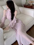 Elegant Off Shoulder Chiffon Dresses Women Chic Sexy Birthday Party Vestidos Female Long Sleeve Slim Robe Spring