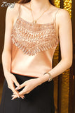 Women Blouse Floral Satin Elegant Blouses Hollow Sexy Tank Tops Camisole Slim Solid Womens Tops 2023 Summer Female