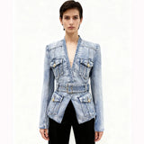 Early Autumn New Star Fashion T-Shirt Belt Wash Denim Suit Jacket Jacket