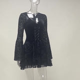 Summer New Fashion Temperament Elegant Slim Long Dress Retro Dark Flocking Large-Sleeved Dress