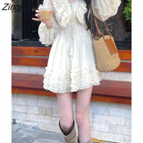 Ruffle Fairy Mini Dress Women Sexy V-neck Korean Style Princess Dress Autumn Design Elegant Women's Dresses for Party
