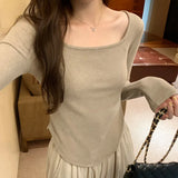 Sense Small Square Collar Long-Sleeved T-Shirt Women's Autumn New Slim And Slim Underwear With Thread