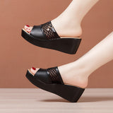 Slope Heel Sandals Women 2023 Summer Muffins Thick Soles Hollowed-Out Fish Mouth Large-Size Flip-Flops