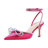 Onlymaker Women Pointed Toe Elegant Sandals Crystal Butterfly-knot Ankle Strap Buckle Thin High Heels Wedding Party Dress