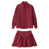 For Women's Clothing INS Explosive Temperament Collar Buckle Shirt Leaf-Side Skirt