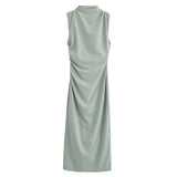 Spring Style Wrinkle Decorated Midi Dress