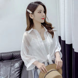 Woman Blouses Sparkles Shinning Chiffon Shirts Button Up Women's Blouse shirts Tied Up Waist Transperant