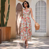 Zingj Women's Dress Station Summer Print Collection Waist Long Sling