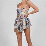 Multicolor Floral Print Sexy Sling Dress Women Summer Chiffon Super-Short Dress Holiday Beach Sundress