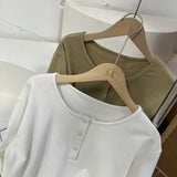 Velvet White Long-Sleeved T-Shirt Women's Autumn And Winter Button Blouse Design Underwear Underwear Foreign Style Sanded