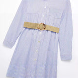 Spring Dress With Belt Striped Shirt