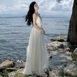 Zingj French Heavy Industry Dress With Pure Color Butterfly Sling Dress Two Color Female Sanya Vacation