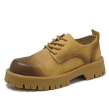 Zingj Leather Shoes Men's Platform Height Retro Single Shoes 45 Men's Plus Size Business Round Leather Shoes