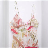 Spring Translucent Spliced Lace Dress With Printed Suspenders