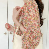 Women Floral Printed Leisure Loose Elegant Chiffon Tops Blouses Trendy All-match Temperament Korean Style Popular