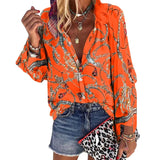 New Design Plus Size Women Blouse V-neck Long Sleeve Chains Print Loose casual Shirts Womens Tops And