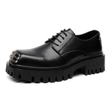 Zingj Men's Square Head Big Head Shoes Korean Version Advanced Sense Derby Shoes Niche Casual Shoes