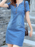 Summer Female New Loose Straight Tube In The Long Denim Dress-Outfit