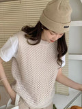 Vests Women Solid Hollow Out All-match Autumn Knitting Soft Warm O-neck Retro Fashion Loose Ulzzang Streetwear