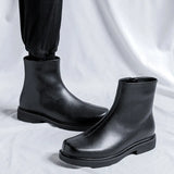 Zingj Men's Shoes Summer Shorts British Black Round Head One Foot Cigarette Boots Tide Side Zip Martens