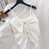 Women Solid Bow Irreguarl Crop Top Sleeveless Tees Knitted Slim Females Sexy Sweet Chic Slim Basic Kawaii Tanks